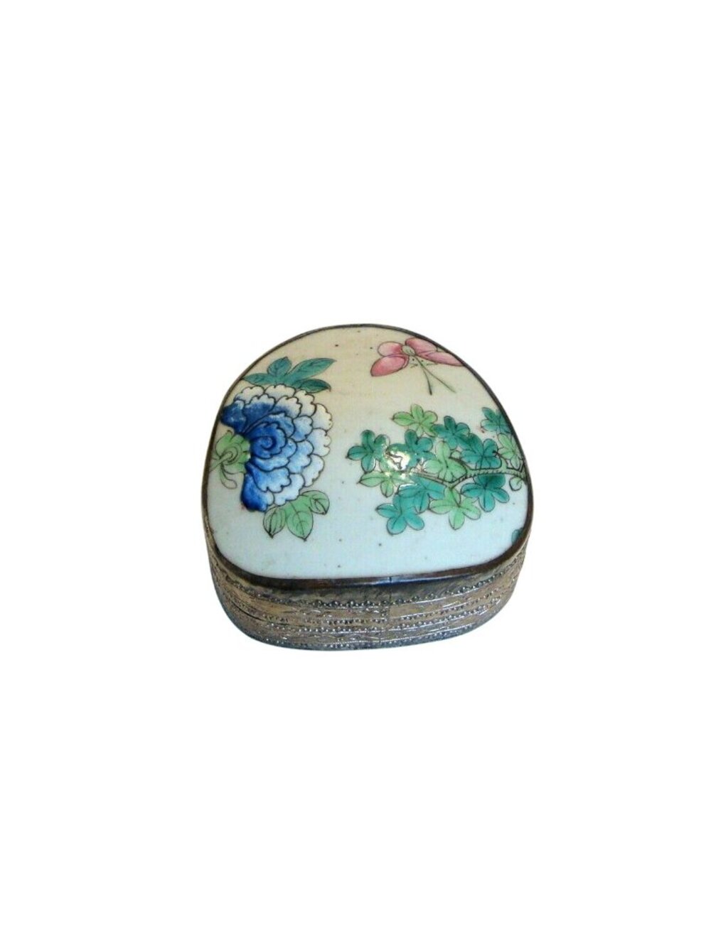 Porcelain Fragment Trinket Box Blue Peony and Butterfly
